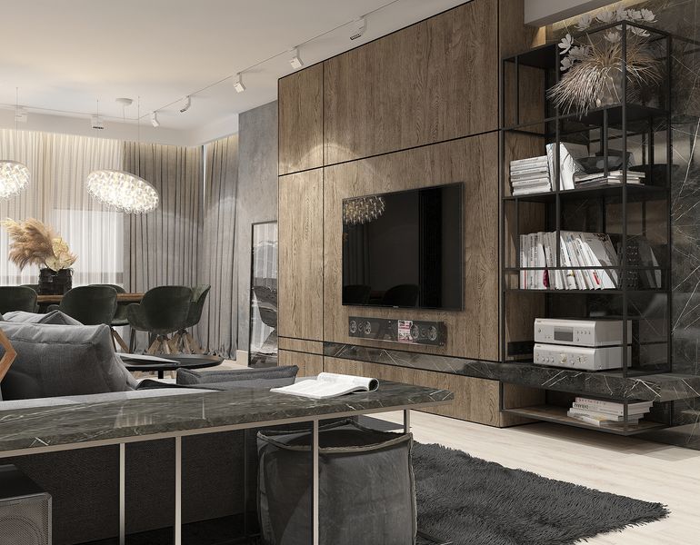 Фото дизайнерской квартиры в Евро 3-комнатная квартира в стиле брутальный минимализм