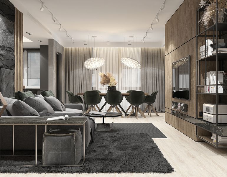 Фото дизайнерской квартиры в Евро 3-комнатная квартира в стиле брутальный минимализм