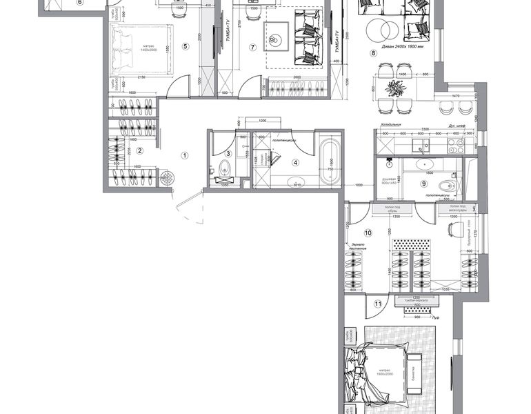 Планировочное решение дизайнерской квартиры в ЖК ХЕДЛАЙНЕР  №720 (259)