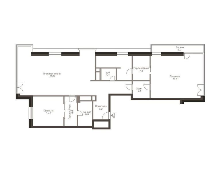 Планировочное решение дизайнерской квартиры в ЖК Стильная 4-комнатная дизайнерская квартира в ЖК «Снегири Эко»