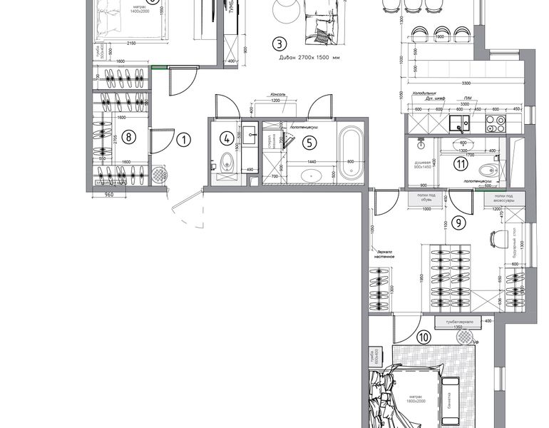 Планировочное решение дизайнерской квартиры в ЖК ХЕДЛАЙНЕР № 750 (289)