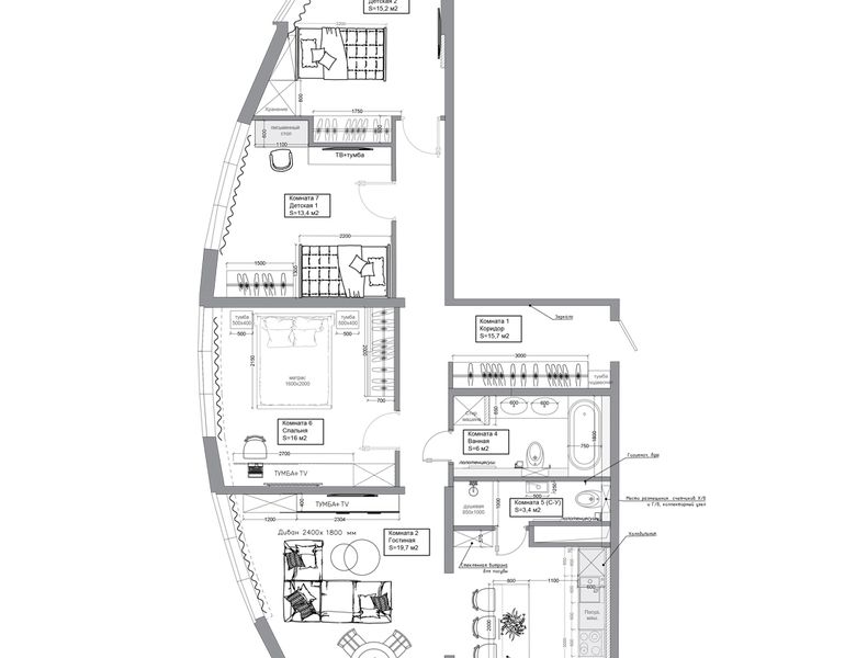 Планировочное решение дизайнерской квартиры в ЖК *МАРШАЛ Д.87 №35