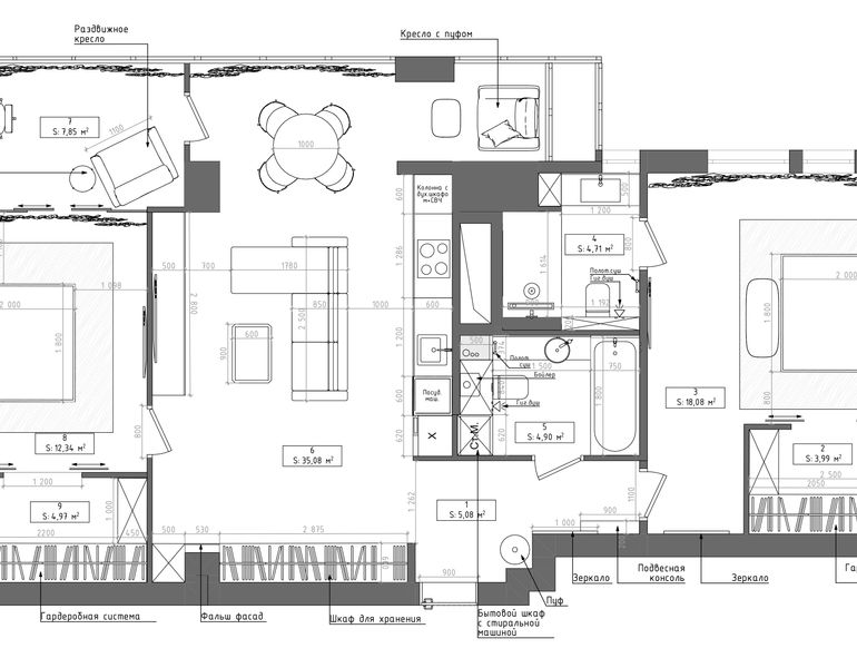 Планировочное решение дизайнерской квартиры в ЖК ЦЕНТРАЛЬНЫЙ № 642